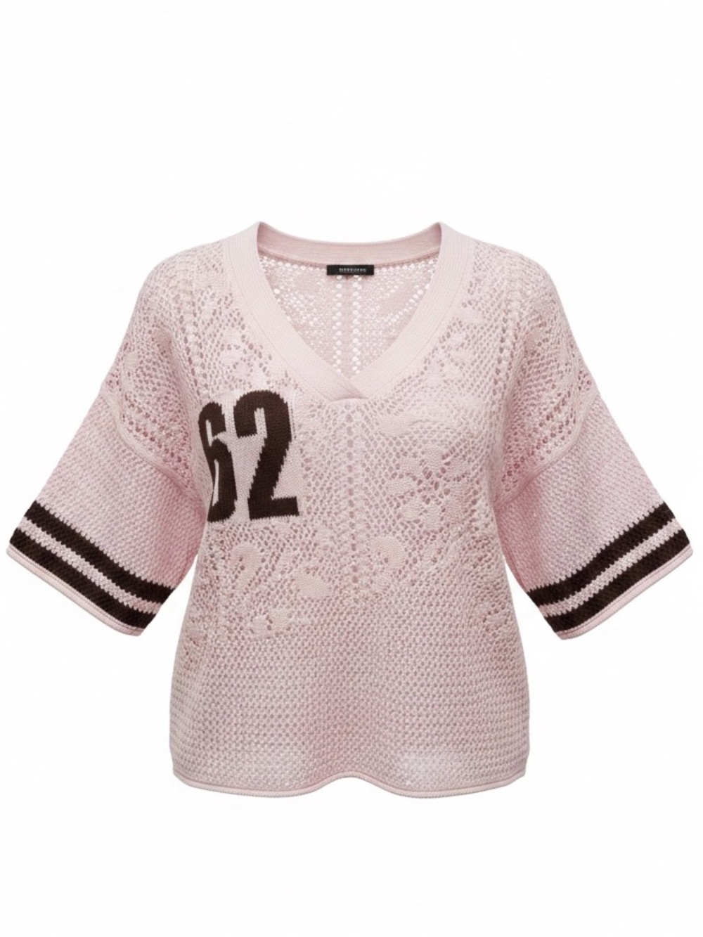 Wild Fable Oversized V-Neck Crocheted Knit Cropped Jersey Sweater